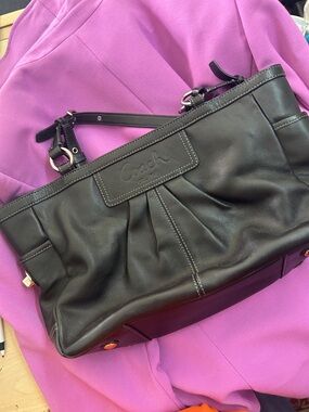 Coach Black Leather Pleated Shoulder Bag and duster